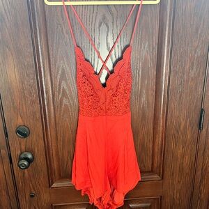 Lulu’s Orange Lace Romper NWT